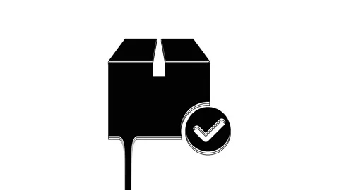 Black Package box with check mark icon isolated on white background. Parcel box Stock Footage 233802904