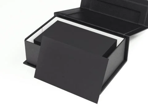 Black package with stack of business cards. 3d rendering イラスト素材