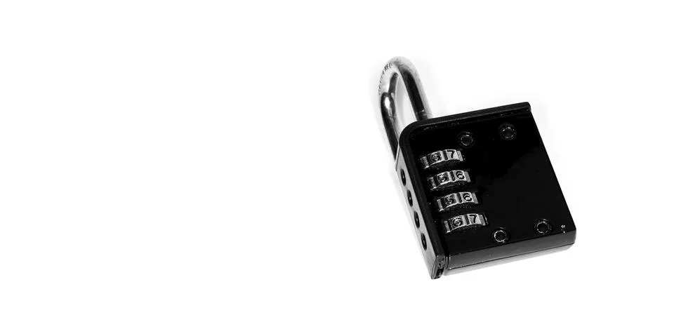 Black padlock with code isolated on white background Stock Photos