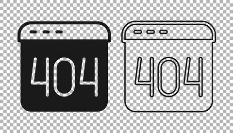Black Page with a 404 error icon isolated on transparent background. Template Illustrazione stock