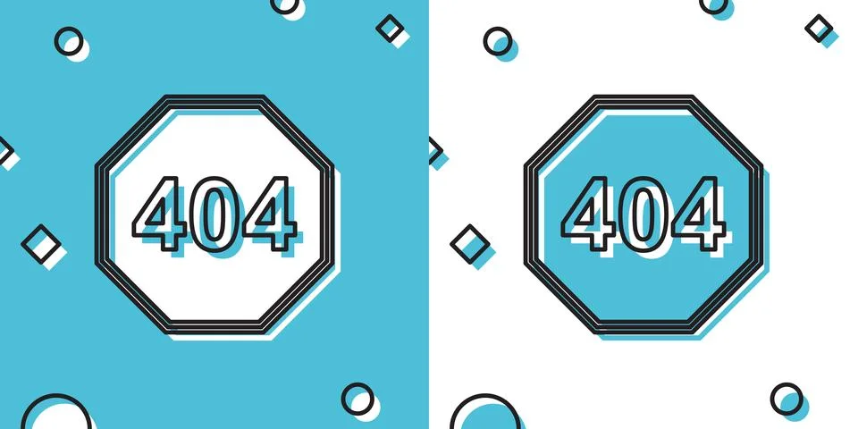 Black Page with a 404 error icon isolated on blue and white background. Template Stock Illustration