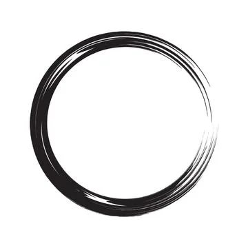 Black paint brush circle stroke. Abstract japanese style hand drawn black ink Stock Illustration