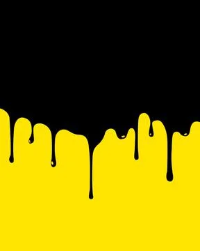 Black paint dripping down over a vibrant yellow background with copy space Stock Illustration