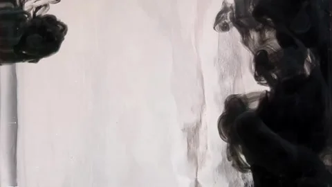 Black paint falls from the right side into clear water on a white background Stock Footage 291113254
