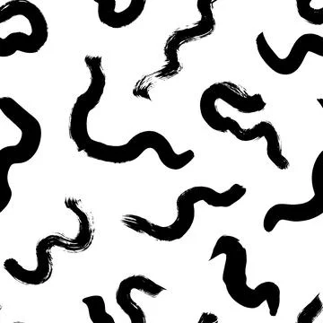 Black paint freehand curls vector seamless pattern Stock Illustration