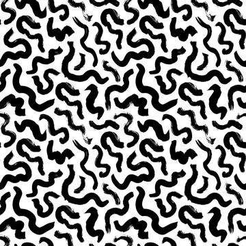 Black paint freehand curls vector seamless pattern Stock Illustration