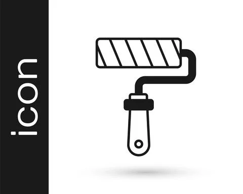 Black Paint roller brush icon isolated on white background. Vector Stock Illustration