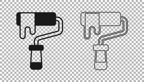 Black Paint roller brush icon isolated on transparent background. Vector Stock Illustration