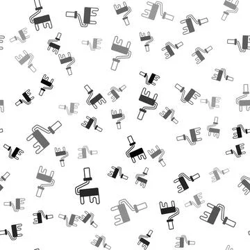 Black Paint roller brush icon isolated seamless pattern on white background Stock Illustration