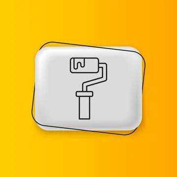 Black Paint roller brush icon isolated on yellow background. Silver rectang.. Illustrazione stock