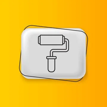 Black Paint roller brush icon isolated on yellow background. Silver rectang.. Illustrazione stock