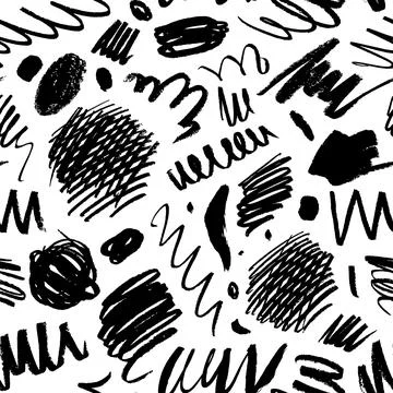 Black paint scribble line vector seamless pattern. 스톡 일러스트