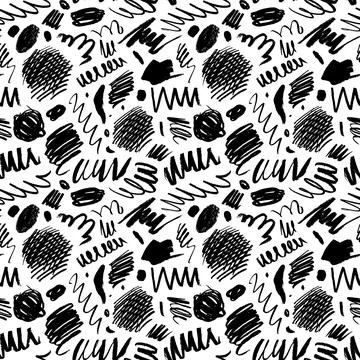 Black paint scribble line vector seamless pattern. Stock Illustration