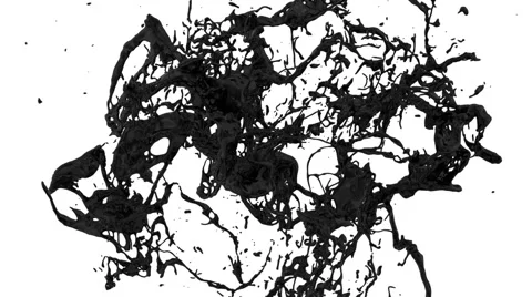 Black paint splashing in slow motion - on white, alpha included (FULL HD) Video stock 68010637
