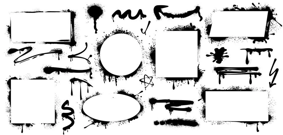 Black paint spray frames, graffiti stencil borders, drips and lines Stock Illustration