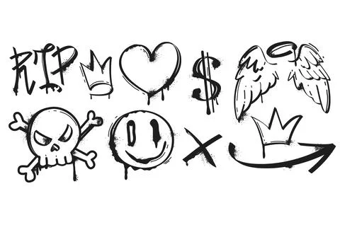 Black paint spray graffiti with splatter and drips symbols Stock Illustration