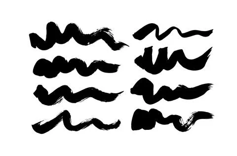 Black paint wavy brush strokes vector collection. Illustrazione stock
