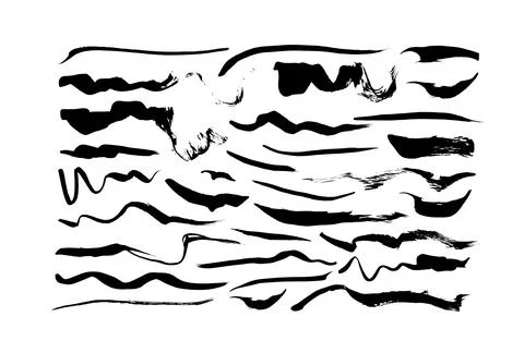 Black paint wavy brush strokes vector collection. Stock Illustration