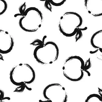 Black Painted Outline Apple Pattern Stock Illustration