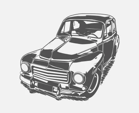 Black painted retro car. Vector art Illustrazione stock