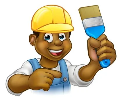 Black Painter Decorator with Paintbrush Иллюстрация