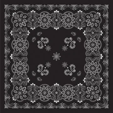 Black paisley bandana print Stock Illustration