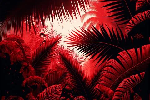 Black palm tree on red background Stock Illustration