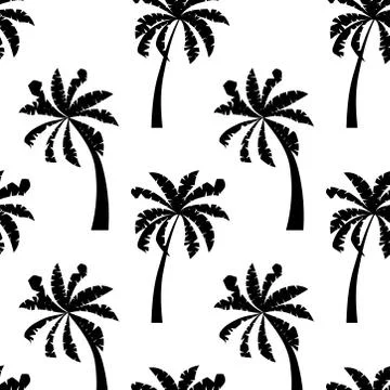 Black palm trees seamless pattern isolated on white background. Stock Illustration