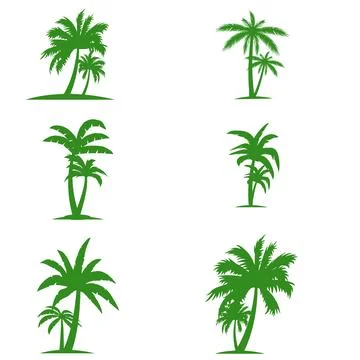 Black Palm Trees Set Isolated On White Background. Palm Silhouettes Stock Illustration
