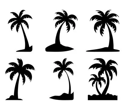 Black Palm Trees Set Isolated On White Background, Palm Silhouettes. Stock Illustration