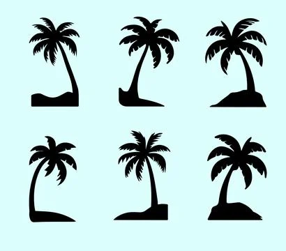 Black Palm Trees Set Isolated On White Background Palm Silhouettes. Stock Illustration