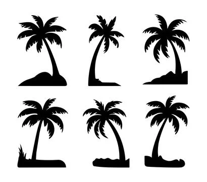 Black Palm Trees Set Isolated On White Background. Palm Silhouettes. Stock Illustration