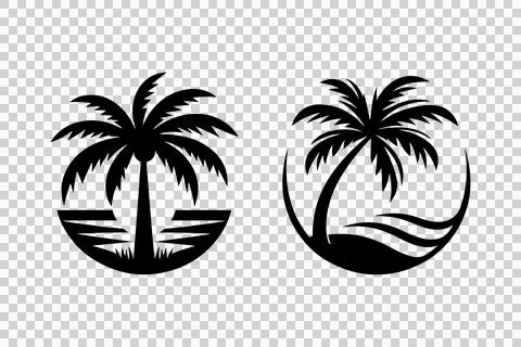 Black Palm Trees Set Isolated On White Background Illustrazione stock