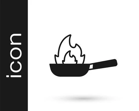 Black Pan with fire icon isolated on white background. Vector Stock Illustration
