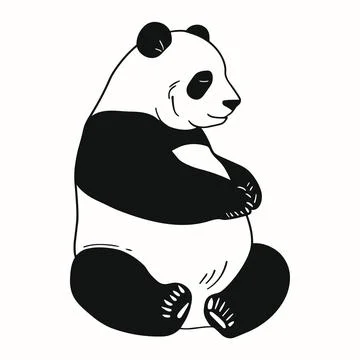 Black panda sitting isolated on white background. Animal characters, icon o.. Stock Illustration