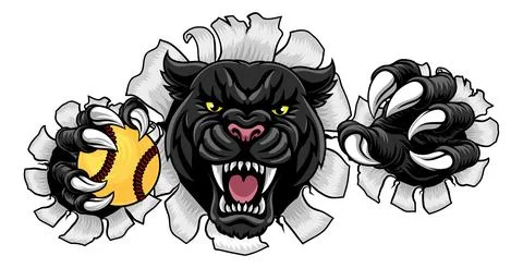 Black Panther Leopard Jaguar Cat Softball Mascot Stock Illustration
