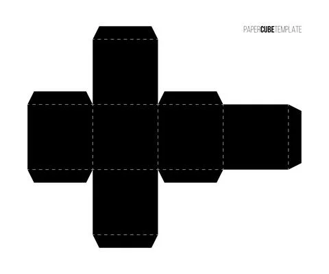 Black paper cube template to make box or package, printable blueprint of scheme Illustrazione stock