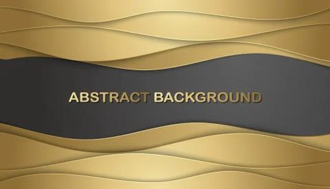 Black paper cut card with wave layers. 3d poster, papercut overlap. Gold minimal Stock Illustration