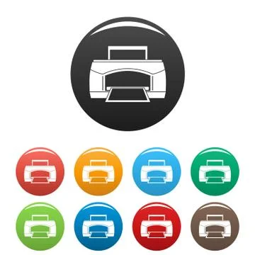 Black paper printer icons set color Stock Illustration