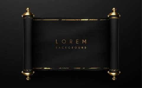 Black paper scroll with gold lines Stock Illustration