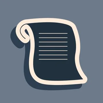 Black Paper scroll icon isolated on grey background. Canvas scroll sign. Long Stock Illustration