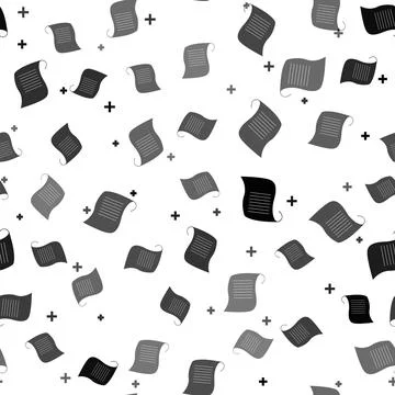 Black Paper scroll icon isolated seamless pattern on white background. Canvas Illustrazione stock