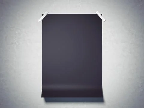 Black paper sheet attached by scotch tape. 3d rendering 库存插图