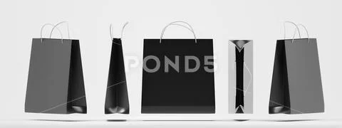 Black paper shopping bags front, side, top and angle view mock up ...