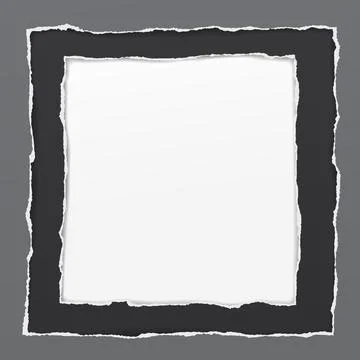 Black paper with torn square hole and soft shadow are on white squared Stock Illustration
