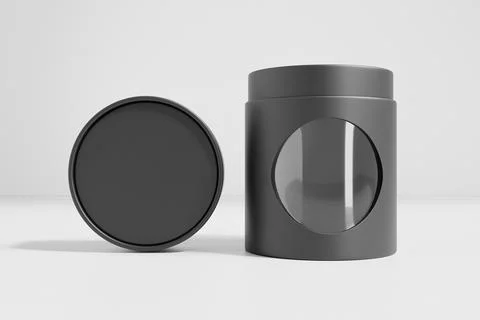 Black paper tube packaging with window mockup, short round gift box Stock-Illustration