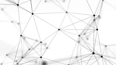 Black particles are linked by lines and rotate against a white background Stock Footage 239002280