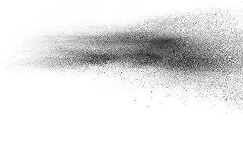 Black particles splatter on white background. Black dust splash on white ba.. Stock Illustration
