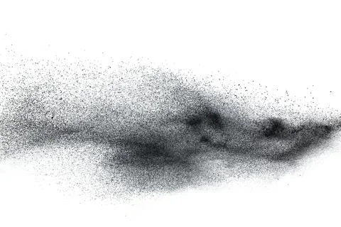 Black particles splatter on white background. Black dust splash on white ba.. Stock Illustration