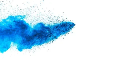 Black particles splatter on white background. Black powder dust burst. Foto stock